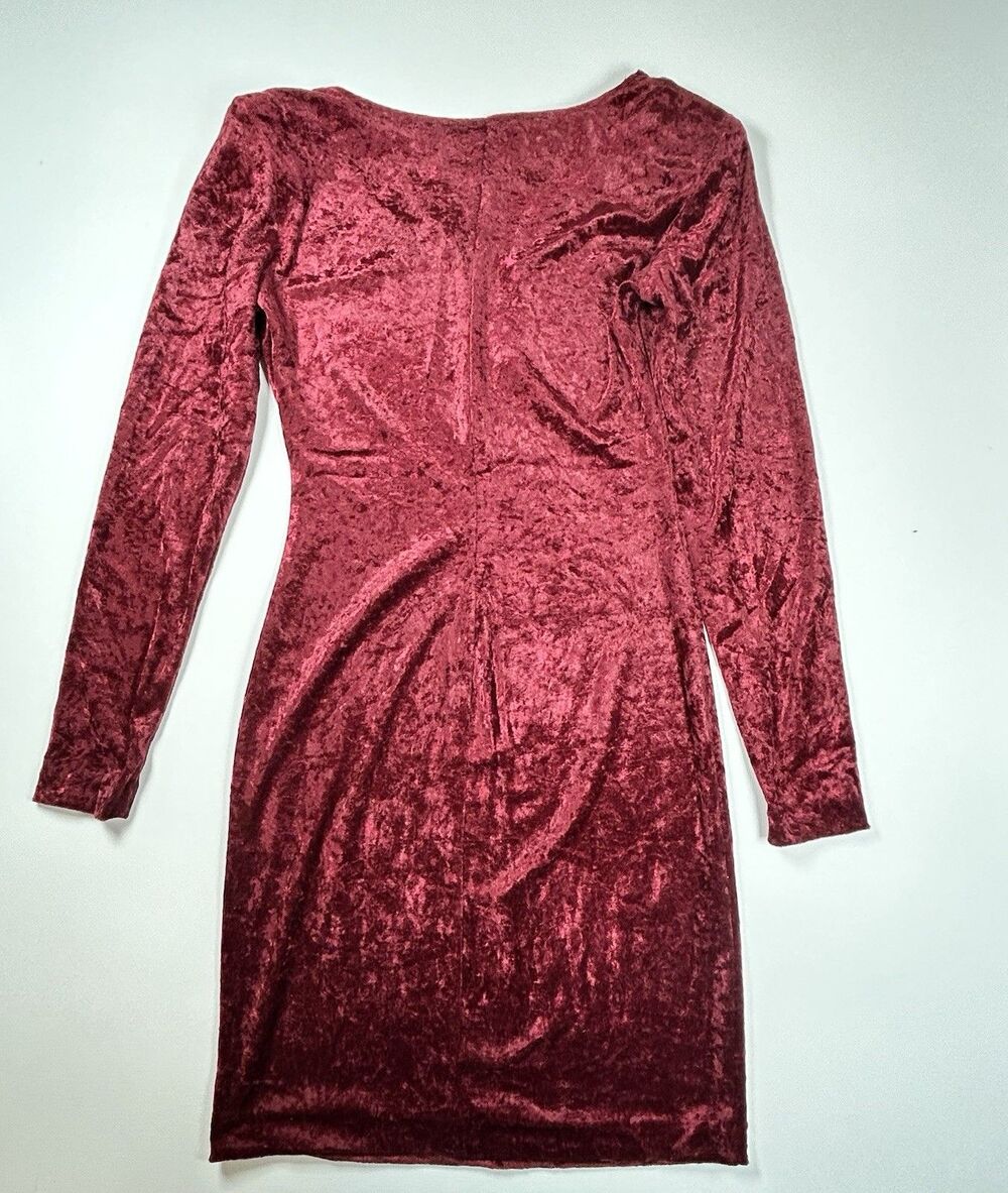Vintage All That Jazz Crushed Velvet Bodycon Mini Dress 80s 90s Size S Burgundy - Picture 5 of 12